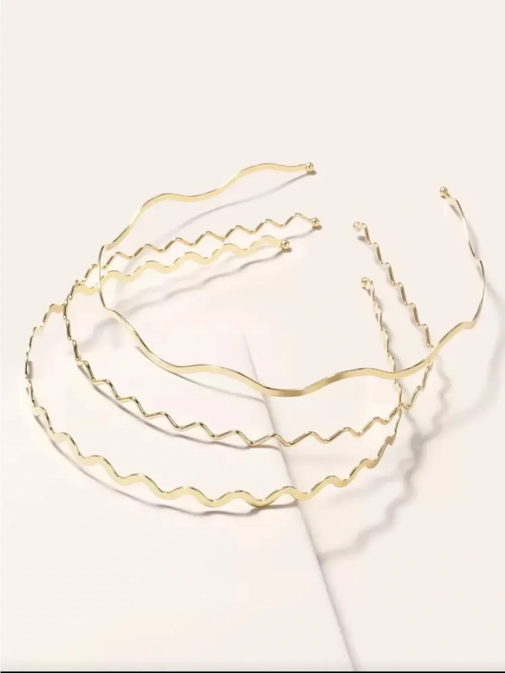 Gold Wavy Metal Headband Set - Women Accessories